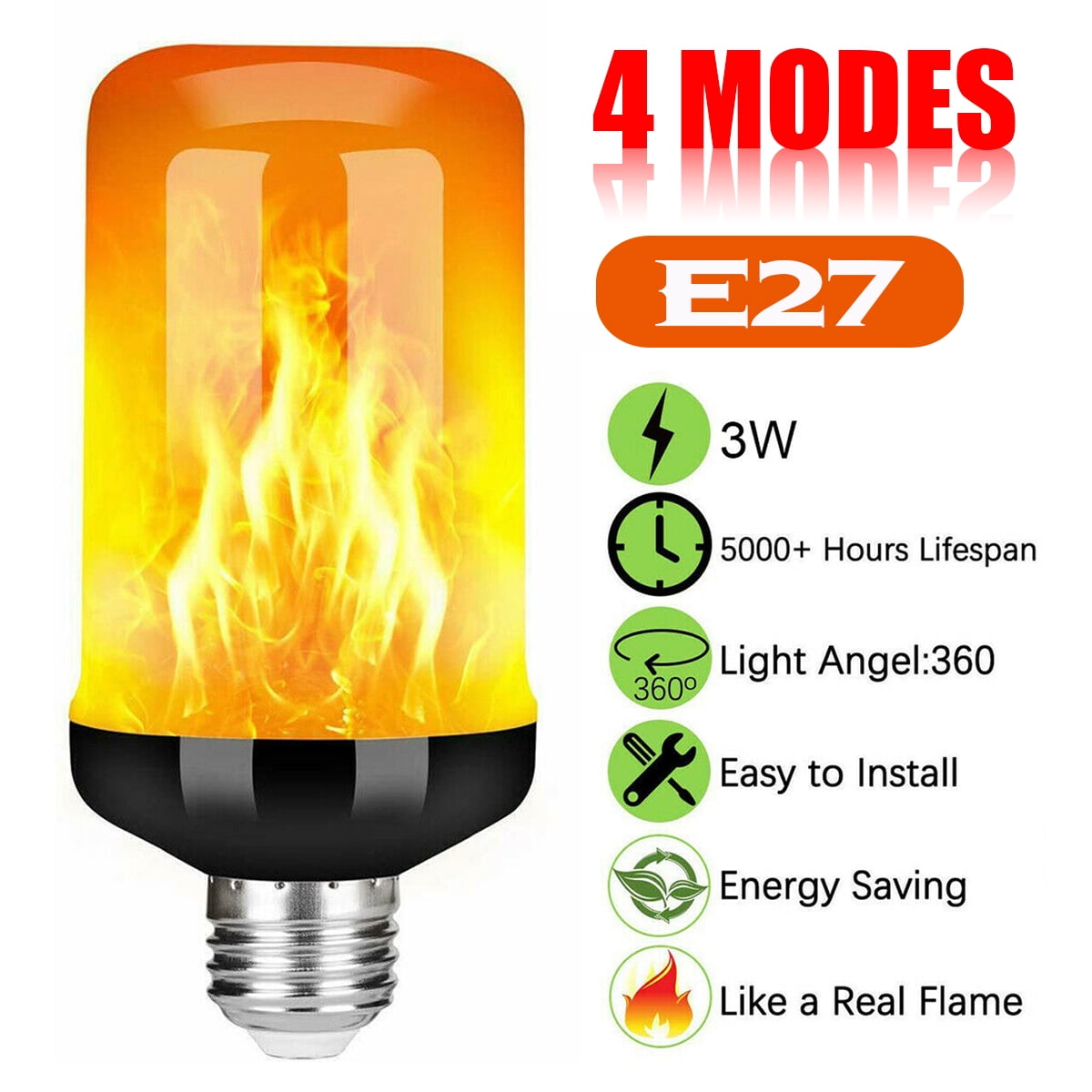 3 Pack LED Flame Effect Simulated Flicker Nature Fire Bulbs Light Decor E27 Lamp 3 Pack LED Flame Effect Simulated Flicker Nature Fire Bulbs Light Decor E27 Lamp